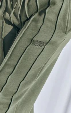 PRETTYLITTLETHING Shape Khaki Wide Leg Seam Detail Sweatpants