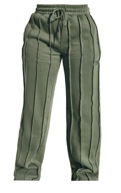 PRETTYLITTLETHING Shape Khaki Wide Leg Seam Detail Sweatpants