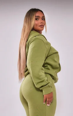 PRETTYLITTLETHING Shape Khaki Embroidered Zip Through Hoodie