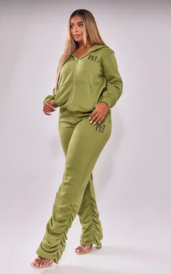 PRETTYLITTLETHING Shape Khaki Embroidered Ruched Leg Sweatpants