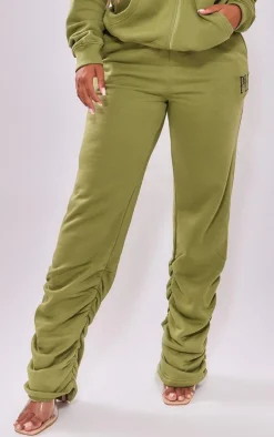 PRETTYLITTLETHING Shape Khaki Embroidered Ruched Leg Sweatpants