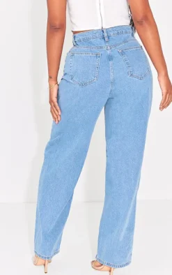 PRETTYLITTLETHING Shape Light Blue High Waist Ripped Wide Leg Jeans