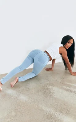 PRETTYLITTLETHING Shape Light Blue Wash High Waisted Super Stretch Denim Jeans