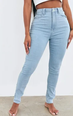 PRETTYLITTLETHING Shape Light Blue Wash High Waisted Super Stretch Denim Jeans