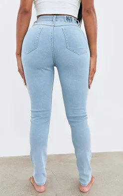 PRETTYLITTLETHING Shape Light Blue Wash High Waisted Super Stretch Denim Jeans