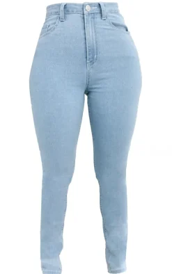 PRETTYLITTLETHING Shape Light Blue Wash High Waisted Super Stretch Denim Jeans