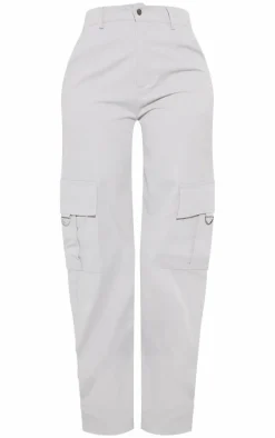 PRETTYLITTLETHING Shape Light Grey Buckle Detail Cargo Wide Leg Pants