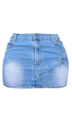PRETTYLITTLETHING Shape Light Blue Badge Denim Mini Skirt