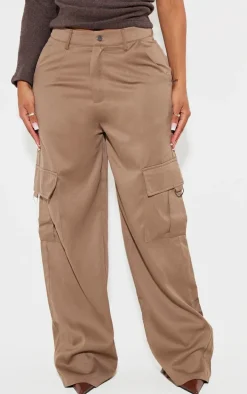 PRETTYLITTLETHING Shape Mocha Rose Buckle Detail Cargo Wide Leg Pants