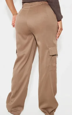PRETTYLITTLETHING Shape Mocha Rose Buckle Detail Cargo Wide Leg Pants