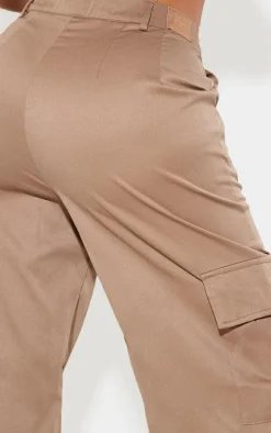 PRETTYLITTLETHING Shape Mocha Rose Buckle Detail Cargo Wide Leg Pants