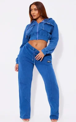 PRETTYLITTLETHING Shape Navy Washed Cargo Cropped Hoodie