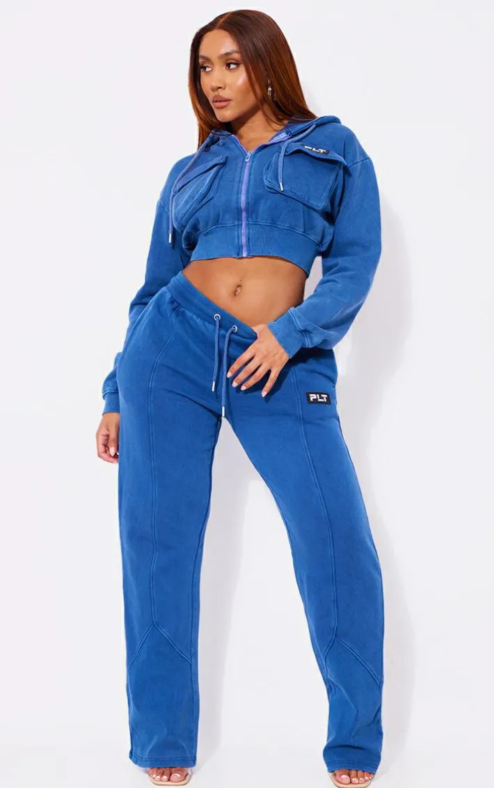 PRETTYLITTLETHING Shape Navy Washed Cargo Cropped Hoodie