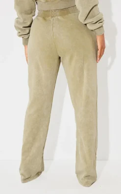 PRETTYLITTLETHING Shape Olive Washed Wide Leg Sweatpants