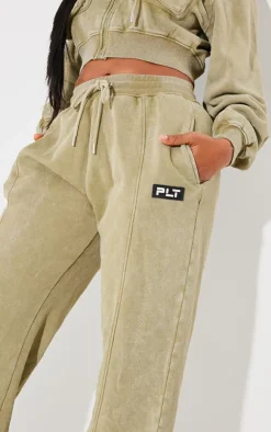 PRETTYLITTLETHING Shape Olive Washed Wide Leg Sweatpants