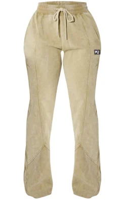 PRETTYLITTLETHING Shape Olive Washed Wide Leg Sweatpants