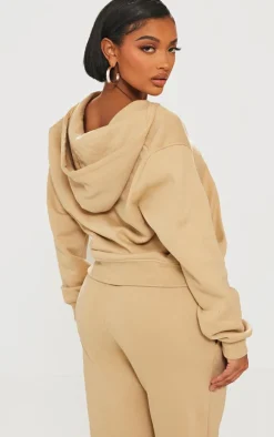 PRETTYLITTLETHING Shape Oatmeal Embroidered Zip Through Hoodie