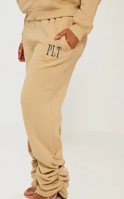 PRETTYLITTLETHING Shape Oatmeal Embroidered Ruched Leg Sweatpants