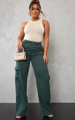 PRETTYLITTLETHING Shape Pine Green Buckle Detail Cargo Wide Leg Pants