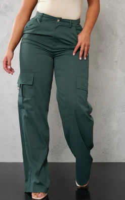 PRETTYLITTLETHING Shape Pine Green Buckle Detail Cargo Wide Leg Pants