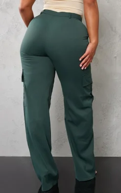 PRETTYLITTLETHING Shape Pine Green Buckle Detail Cargo Wide Leg Pants