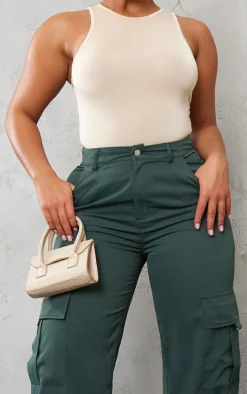 PRETTYLITTLETHING Shape Pine Green Buckle Detail Cargo Wide Leg Pants
