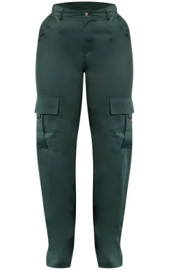 PRETTYLITTLETHING Shape Pine Green Buckle Detail Cargo Wide Leg Pants
