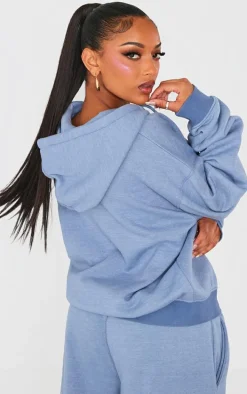 PRETTYLITTLETHING Shape Petrol Blue Embroidery Washed Zip Through Hoodie