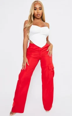 PRETTYLITTLETHING Shape Red Buckle Detail Cargo Wide Leg Pants