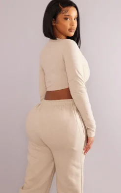 PRETTYLITTLETHING Shape Stone Cotton Zip Crop Top