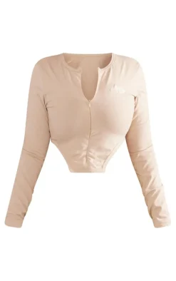 PRETTYLITTLETHING Shape Stone Cotton Zip Crop Top