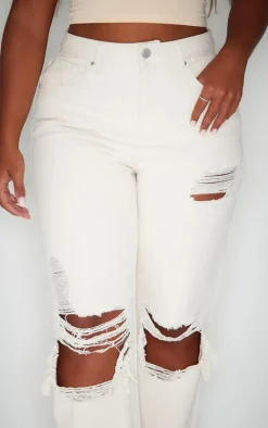 PRETTYLITTLETHING Shape Stone Extreme Rip Wide Leg Jeans