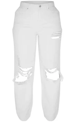 PRETTYLITTLETHING Shape Stone Extreme Rip Wide Leg Jeans