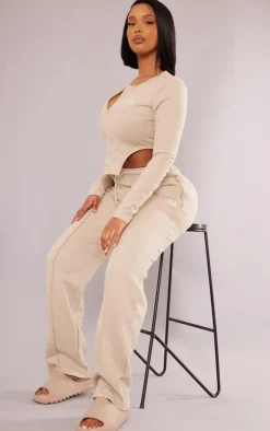 PRETTYLITTLETHING Shape Stone Cotton Zip Cropped Top