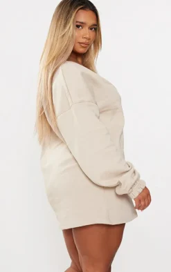 PRETTYLITTLETHING Shape Stone Embroidered Plunge Sweatshirt Dress