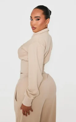 PRETTYLITTLETHING Shape Stone Fitted Zip Up Sweatshirt