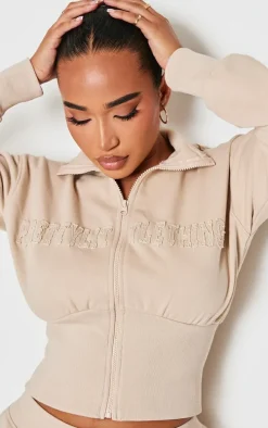 PRETTYLITTLETHING Shape Stone Fitted Zip Up Sweatshirt