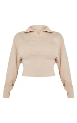 PRETTYLITTLETHING Shape Stone Fitted Zip Up Sweatshirt