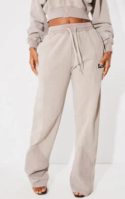 PRETTYLITTLETHING Shape Taupe Washed Wide Leg Sweatpants