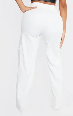PRETTYLITTLETHING Shape White Buckle Detail Cargo Wide Leg Pants