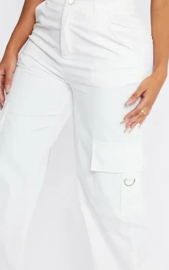 PRETTYLITTLETHING Shape White Buckle Detail Cargo Wide Leg Pants