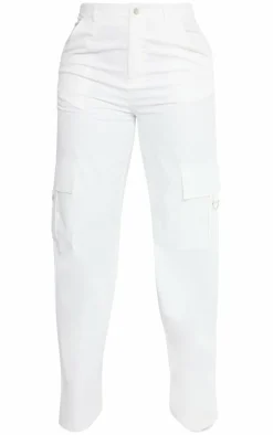 PRETTYLITTLETHING Shape White Buckle Detail Cargo Wide Leg Pants