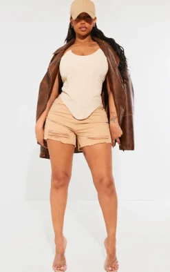 PRETTYLITTLETHING Shape Washed Stone Ripped Denim Shorts