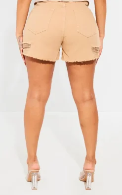 PRETTYLITTLETHING Shape Washed Stone Ripped Denim Shorts