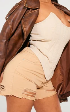 PRETTYLITTLETHING Shape Washed Stone Ripped Denim Shorts