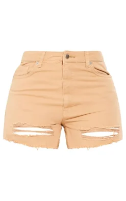 PRETTYLITTLETHING Shape Washed Stone Ripped Denim Shorts