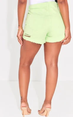 PRETTYLITTLETHING Shape Washed Green Ripped Denim Shorts