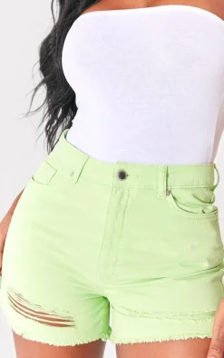 PRETTYLITTLETHING Shape Washed Green Ripped Denim Shorts