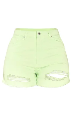 PRETTYLITTLETHING Shape Washed Green Ripped Denim Shorts