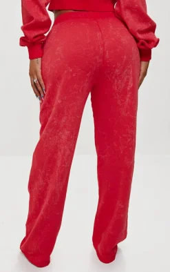 PRETTYLITTLETHING Shape Washed Red Wide Leg Sweatpants